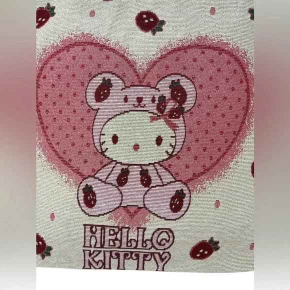 Hello Kitty Large Tote Bag Strawberry Heart Teddy Bear New - Picture 4 of 7